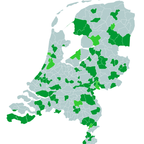 Kaart van Nederland die laat zien welke gemeenten uitbreidingsplannen hebben.