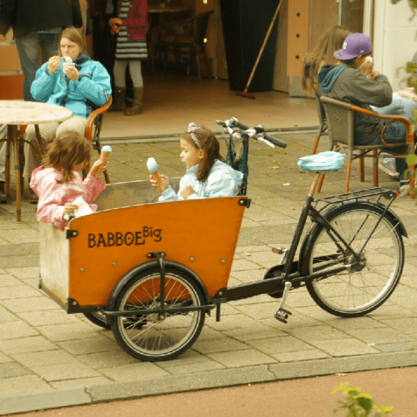 Twee meisjes in een bakfiets.