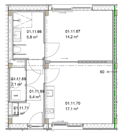 Plattegrond sociale huur 49m2 Het Andere Wonen Milsbeek