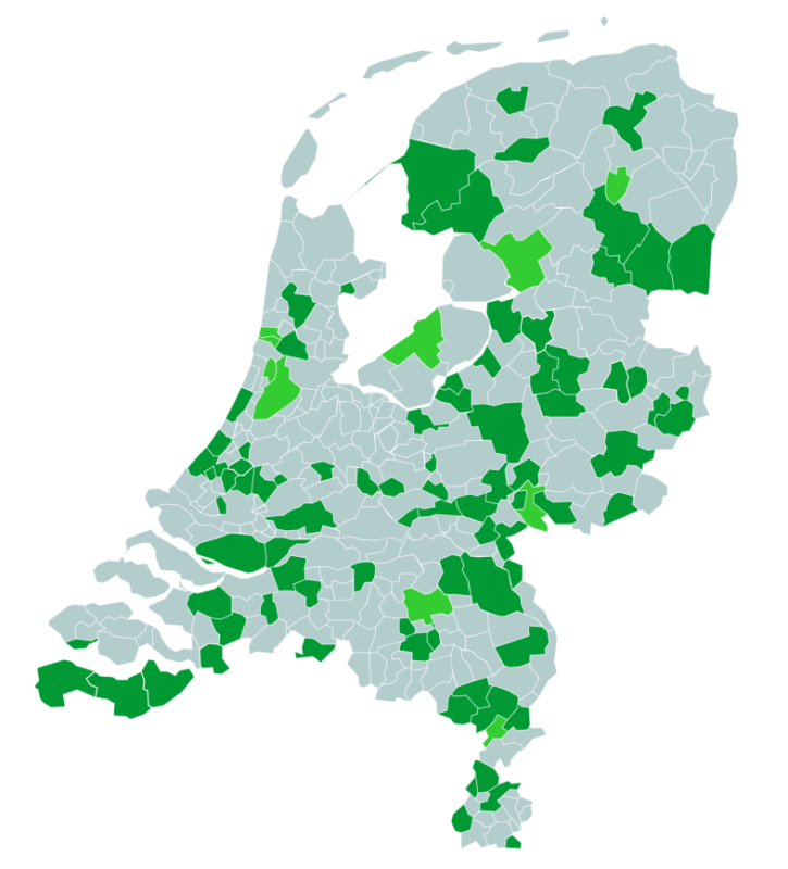 Kaart van Nederland die laat zien welke gemeenten uitbreidingsplannen hebben.